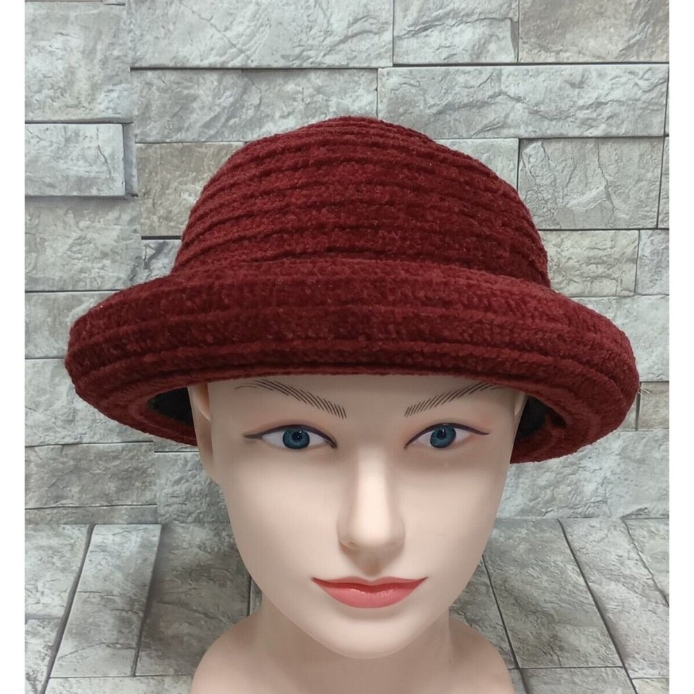 Vintage NWT Signature Studio Bucket Hat Womens Acrylic Big Brim Cap Burgundy Red